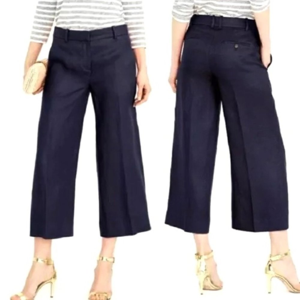 J. Crew 100% Linen Navy Crop Gazebo Pants 6 TALL